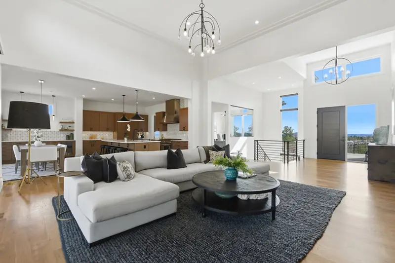 Great room with a vaulted ceiling