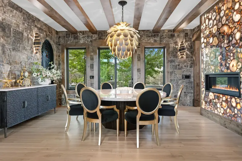 Stone-walled dining room