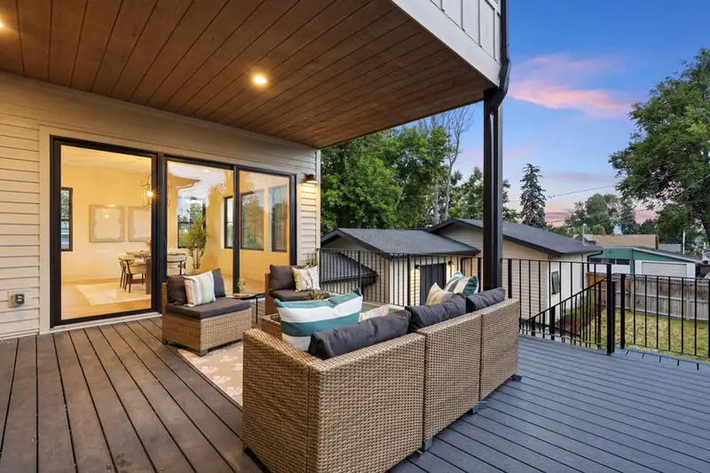 Covered deck at sunset